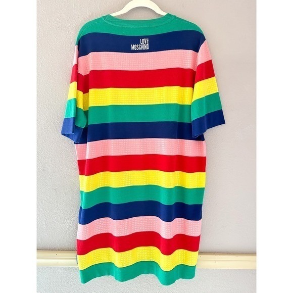 LOVE MOSCHINO Striped T-Shirt Dress Rainbow Sequin Retro Colorful Size 8 - Picture 8 of 8